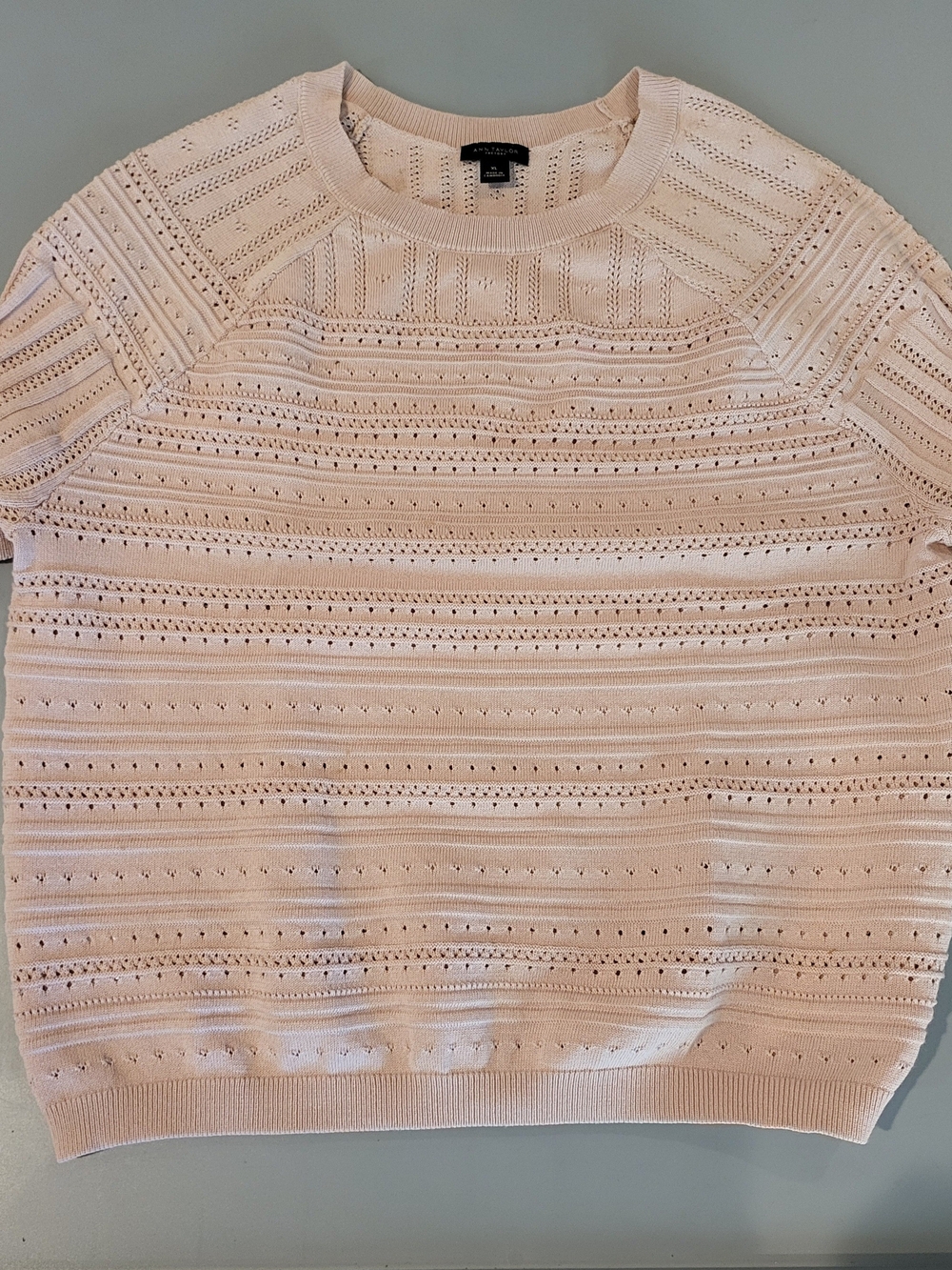 Ann Taylor Factory Pink Pointelle Ruffle Sweater XL